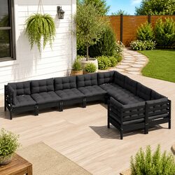 Comfortable 9 Piece Wooden Garden Lounge Set with Cushions