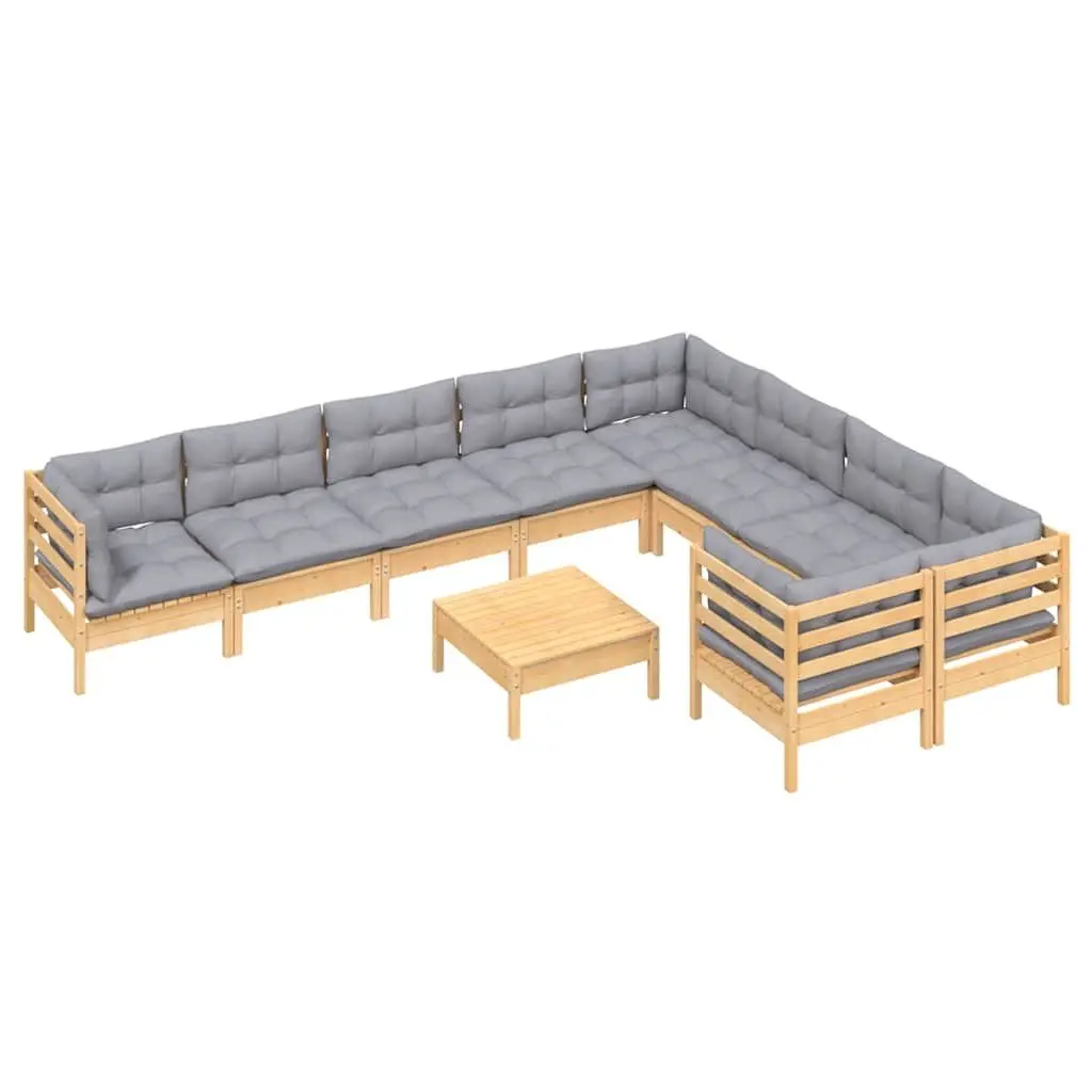 Modular Garden Lounge Set 10 Piece Outdoor Furniture Grey Cushions Pinewood