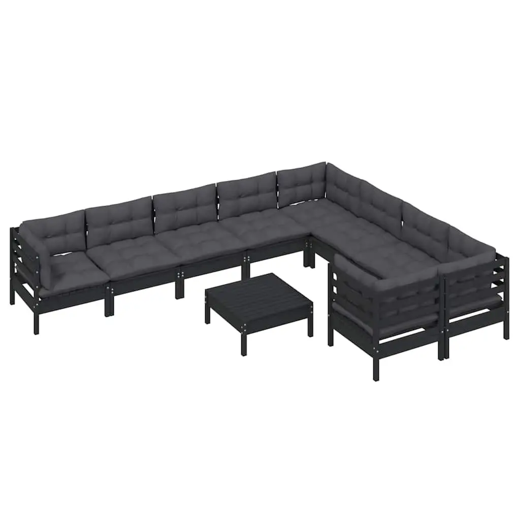 Garden Lounge Set Outdoor Patio Furniture 10 Piece Black Pinewood with Cushions