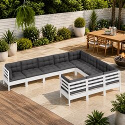 Comfortable 10 Piece White Pinewood Garden Lounge Set