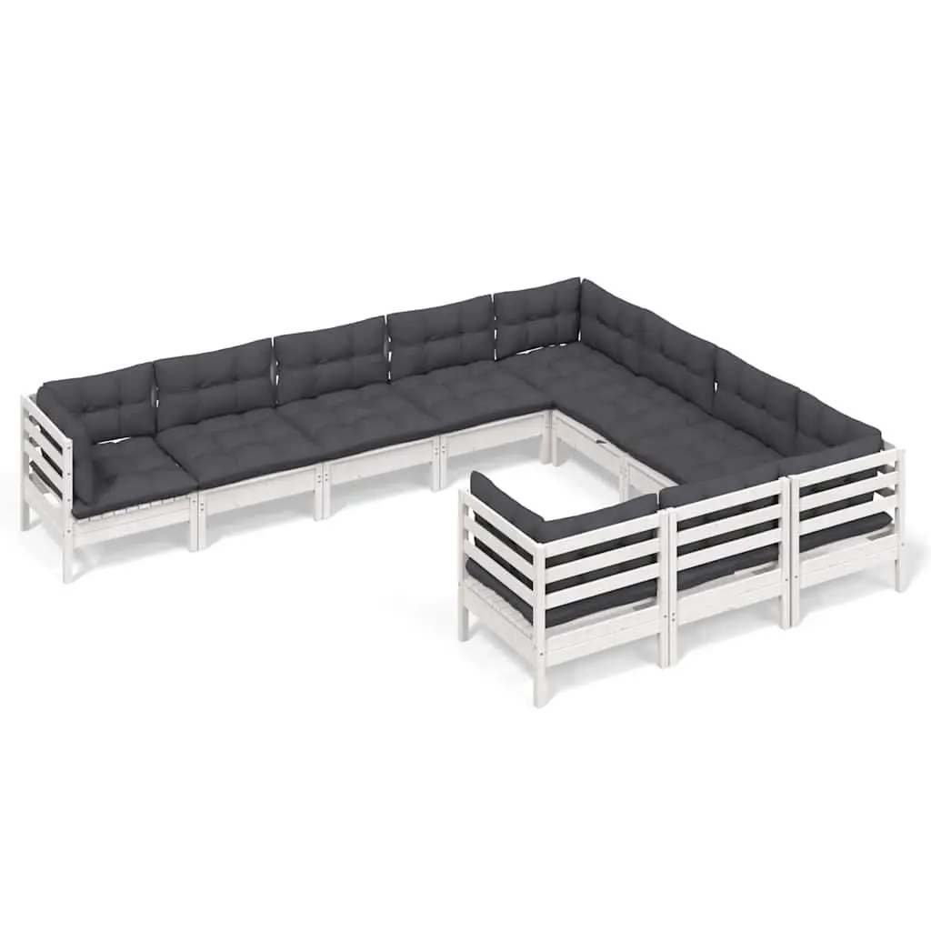 Garden Lounge Set 10 Piece Modular White Pinewood Patio Furniture with Cushions