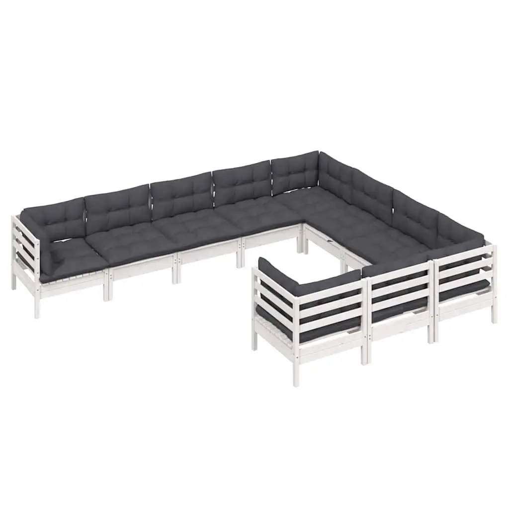 Garden Lounge Set 10 Piece Modular White Pinewood Patio Furniture with Cushions