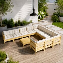 Comfortable 11 Piece Garden Lounge Set with Pinewood