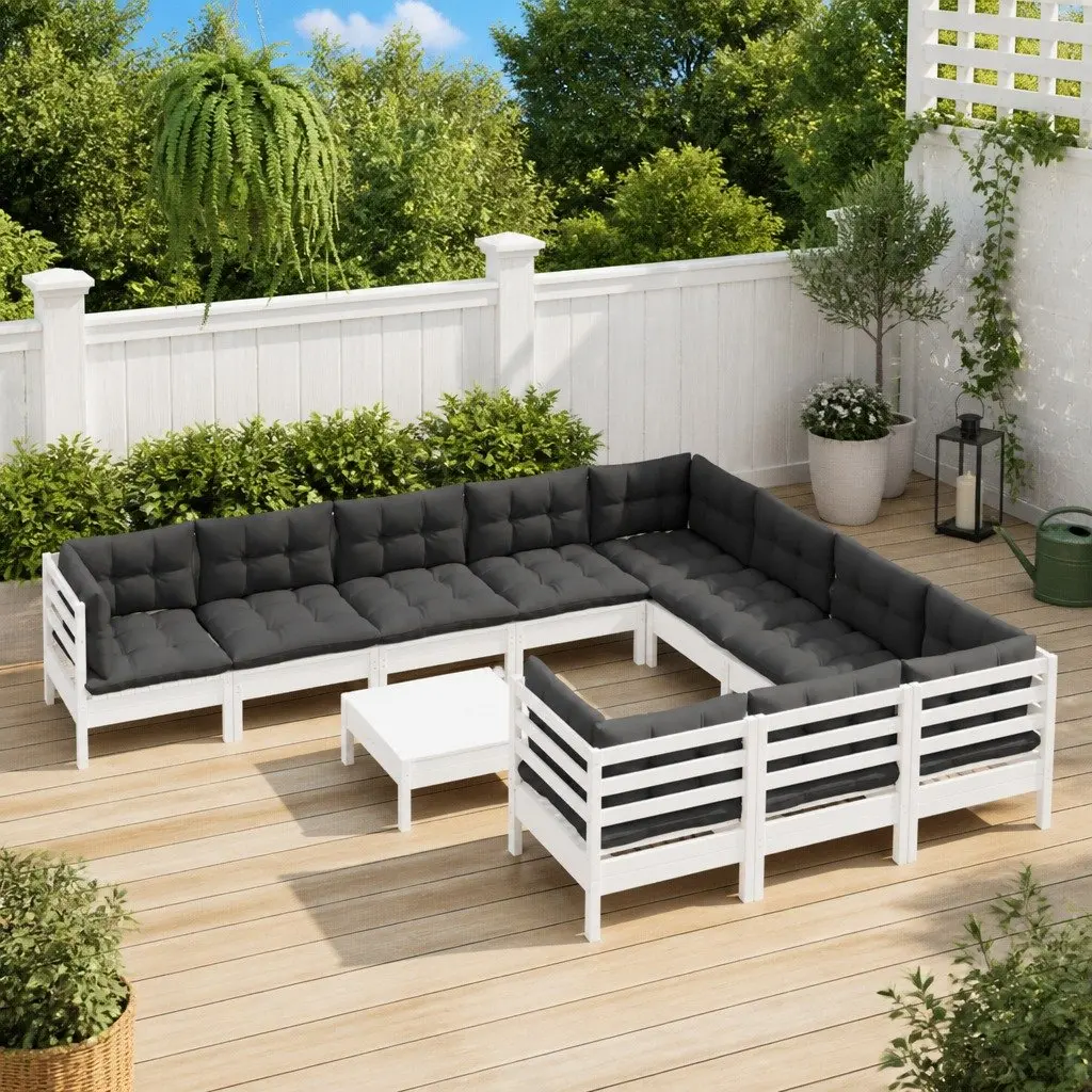 Garden Lounge Set 11 Piece Outdoor Furniture Pinewood White with Cushions