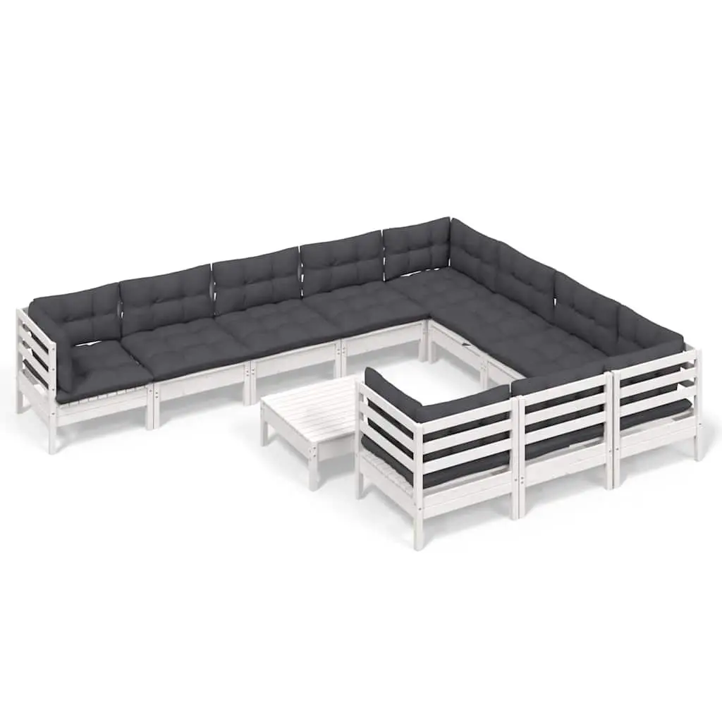 Garden Lounge Set 11 Piece Outdoor Furniture Pinewood White with Cushions