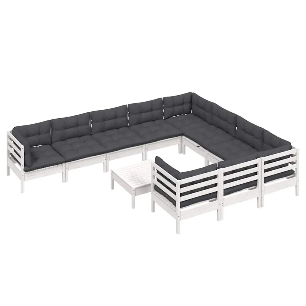 Garden Lounge Set 11 Piece Outdoor Furniture Pinewood White with Cushions