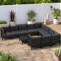 Comfortable Black Pinewood Lounge Set – 11 Pieces for Outdoor Use
