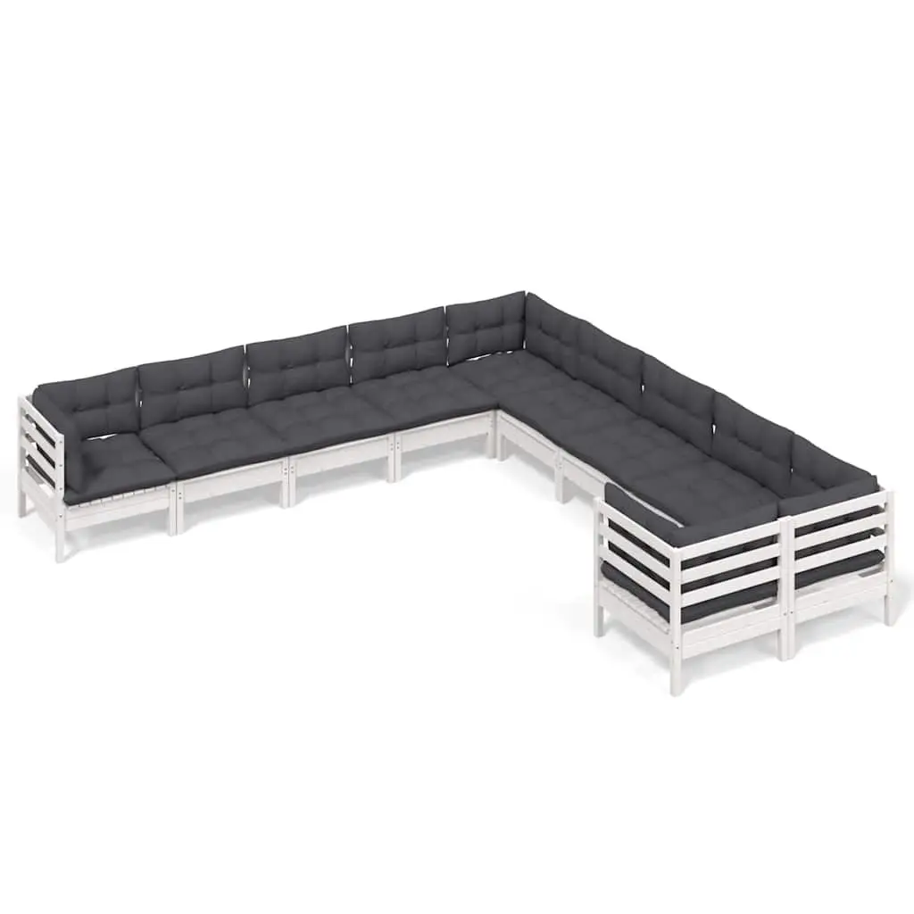 Garden Lounge Set 10 Piece Outdoor Furniture Pinewood White with Cushions