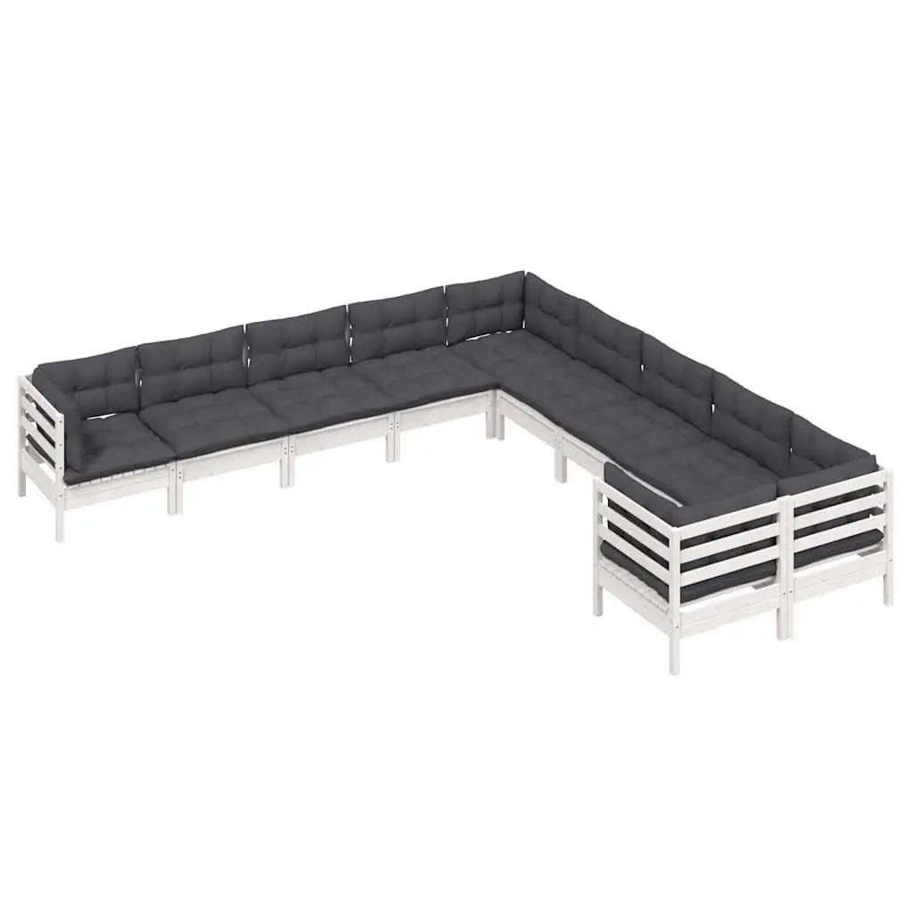 Garden Lounge Set 10 Piece Outdoor Furniture Pinewood White with Cushions
