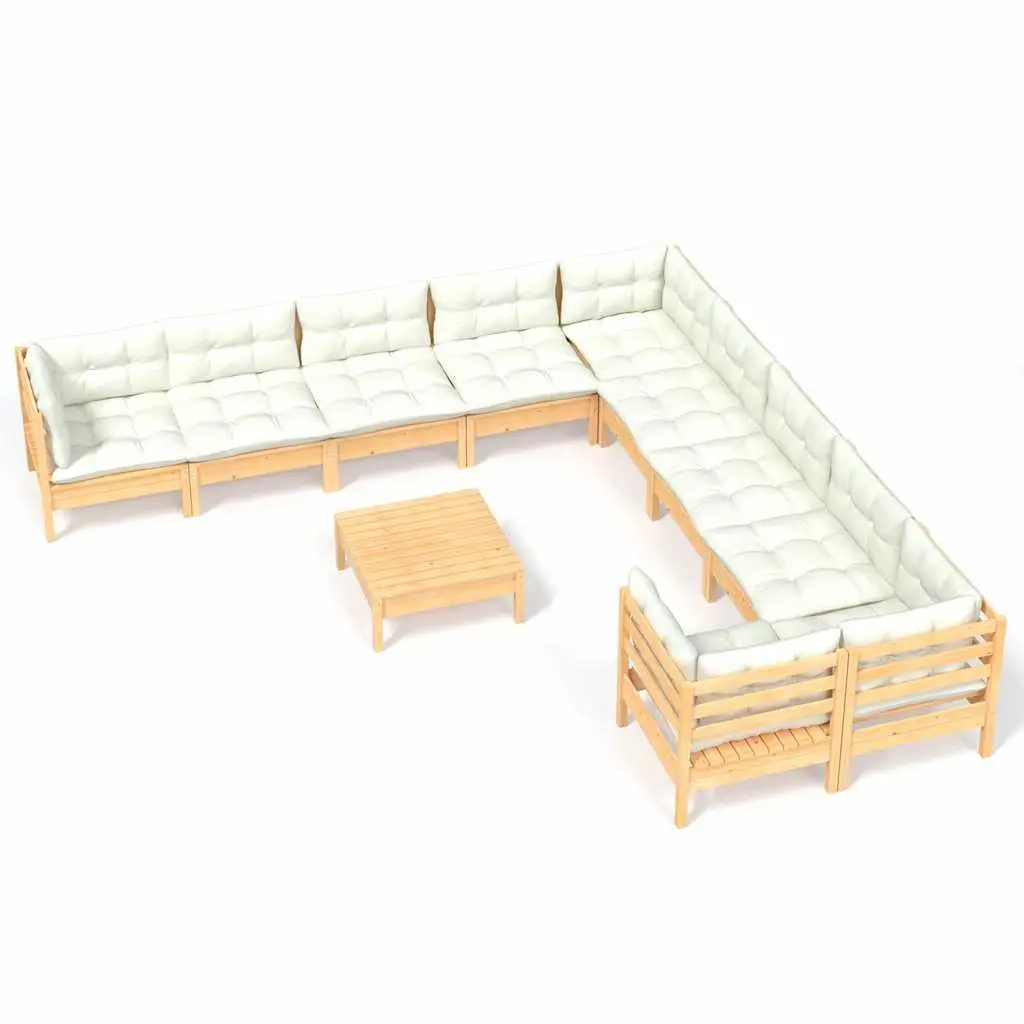 Garden Lounge Set 11 Piece Outdoor Patio Furniture Pinewood Cream Cushions