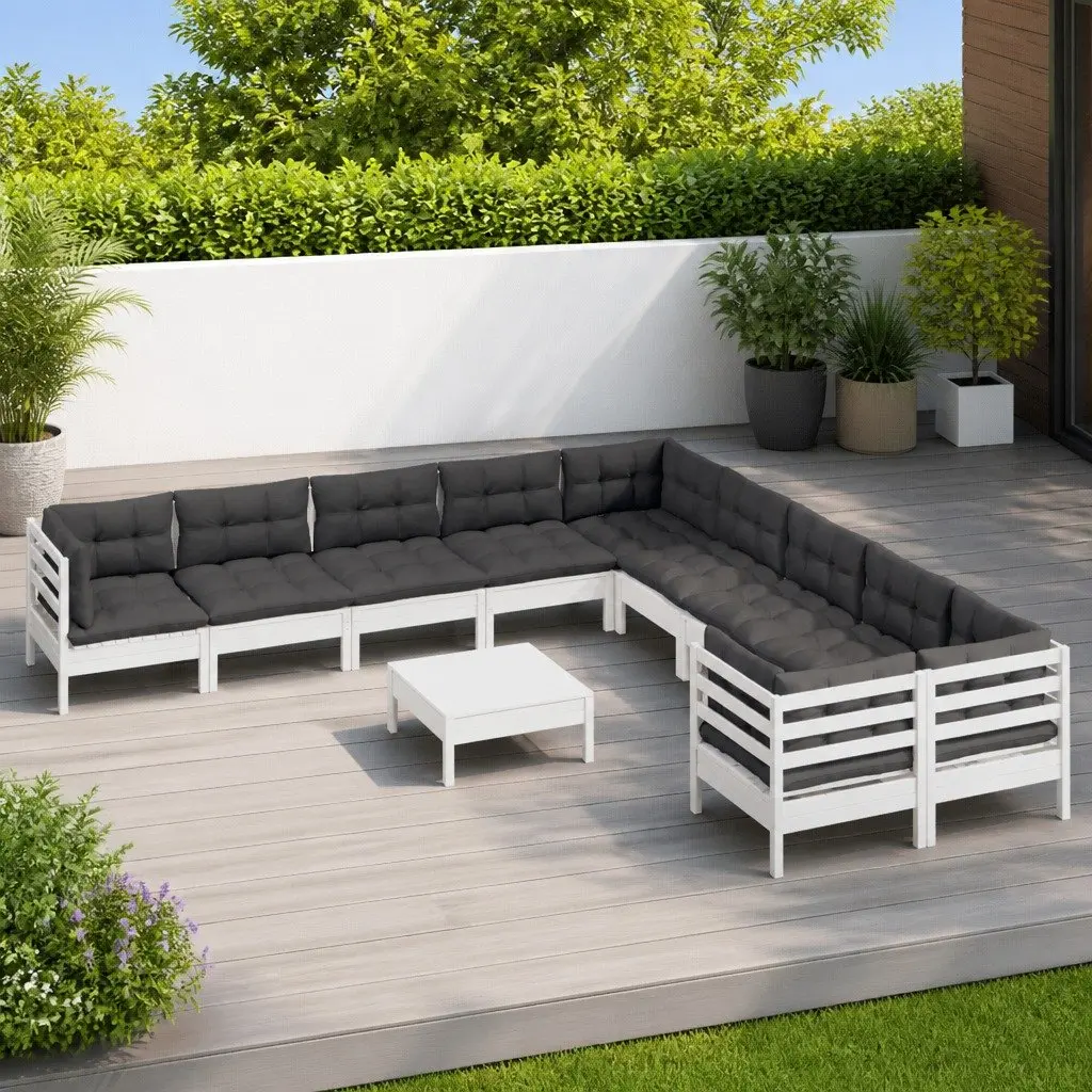 Wooden Garden Lounge Set 11 Piece Outdoor Patio Furniture Cushions White