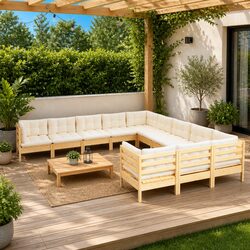 Comfortable 11-Piece Pinewood Garden Lounge Set