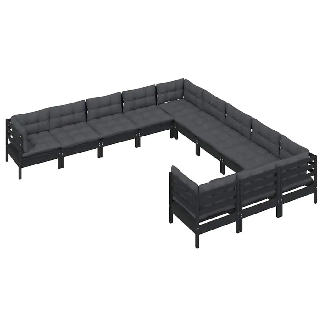 Modular Garden Lounge Set 11 Piece Outdoor Patio Furniture Cushions Black