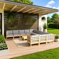 Comfortable 12 Piece Wooden Garden Lounge Set with Cushions