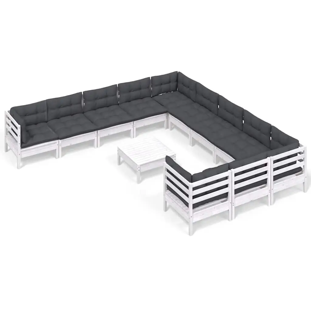 Garden Lounge Set 12 Piece White Pinewood Outdoor Furniture with Cushions