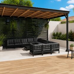Warm 12-Piece Black Pinewood Outdoor Lounge Set