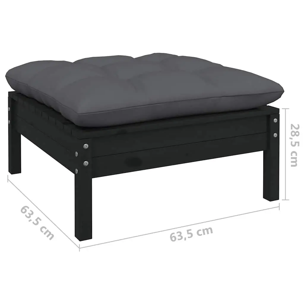 Garden Lounge Set 12 Piece Outdoor Patio Furniture Black Pinewood with Cushions