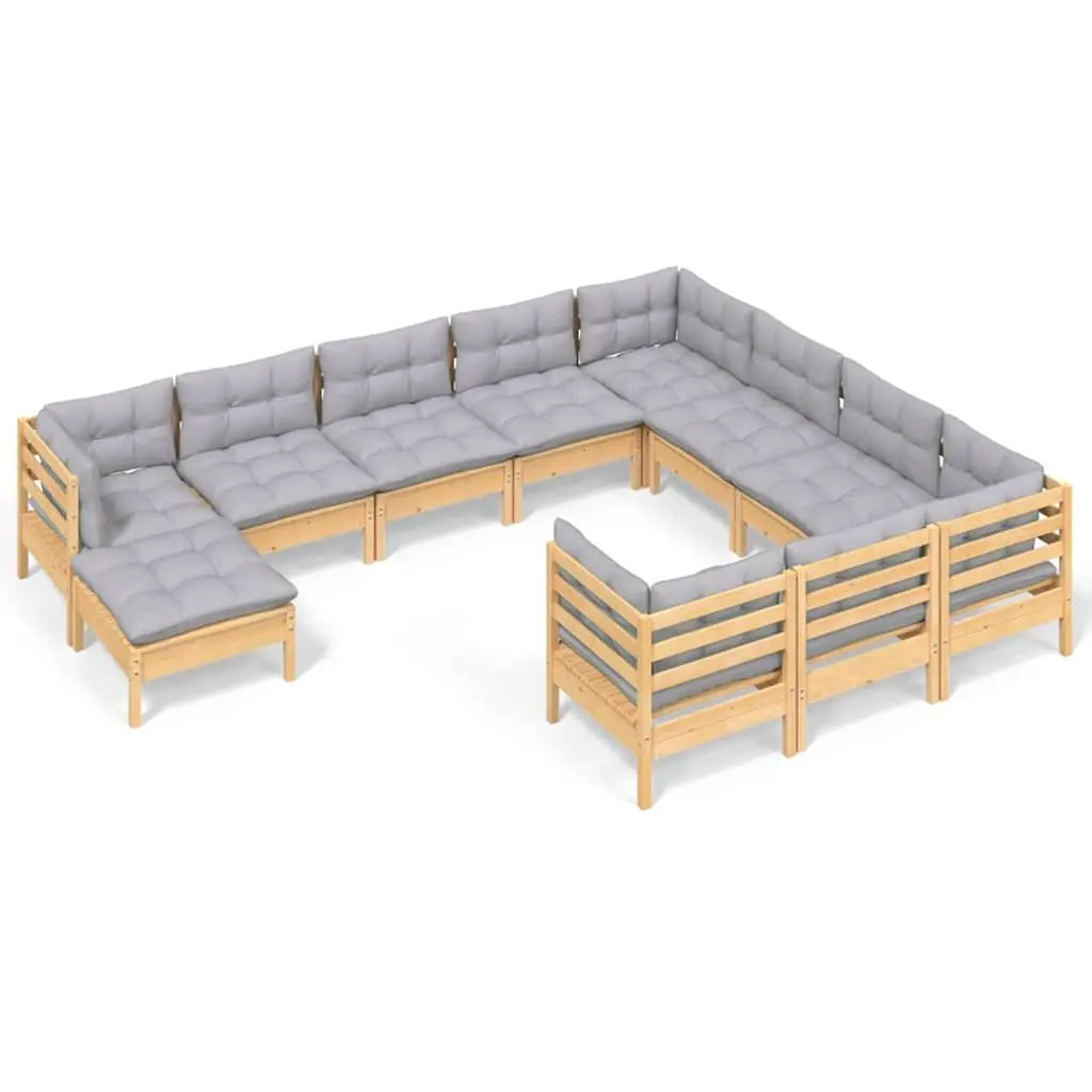 Garden Lounge Set Modular Outdoor Furniture 11 Piece Grey Cushions Pinewood