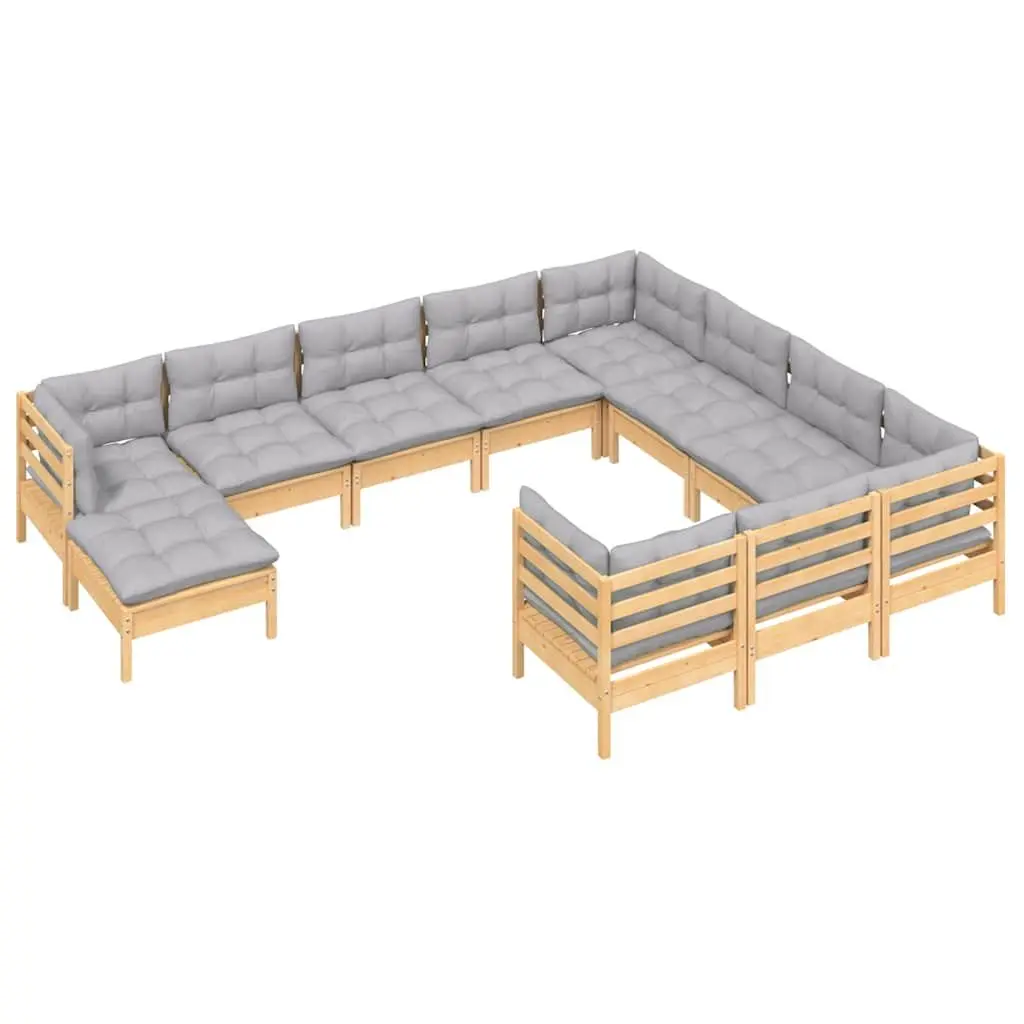 Garden Lounge Set Modular Outdoor Furniture 11 Piece Grey Cushions Pinewood