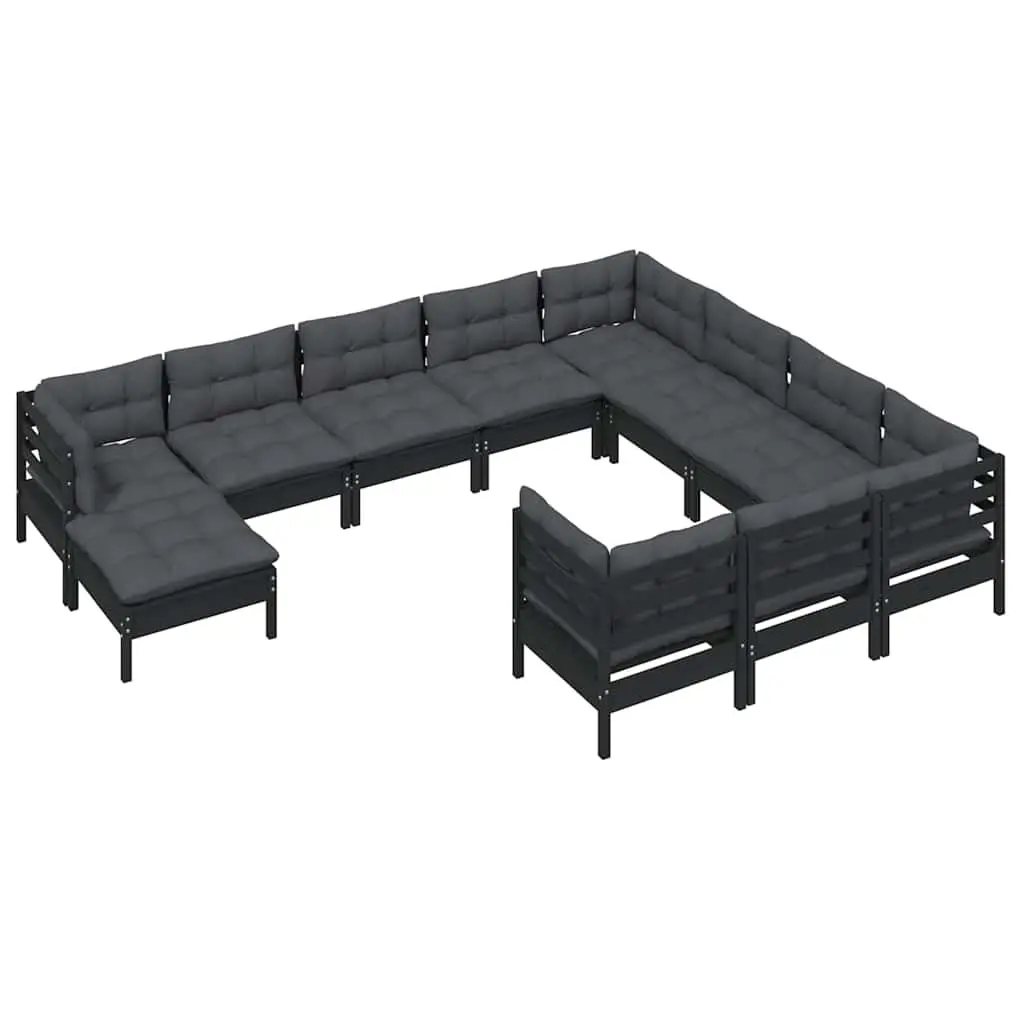 Garden Lounge Set 11 Piece Outdoor Patio Furniture Black Pinewood