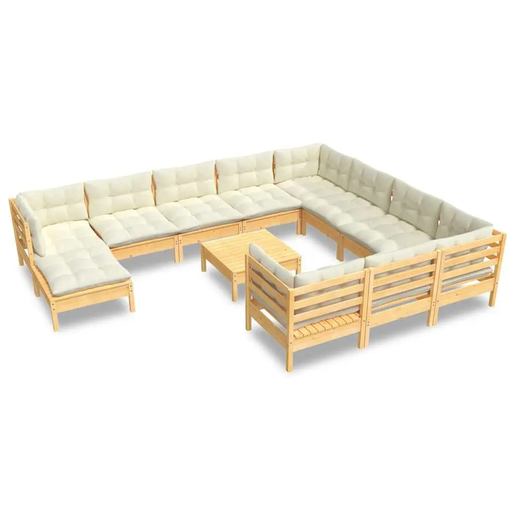 Modular Outdoor Patio Furniture Garden Lounge Set 12 Piece Pinewood Cream