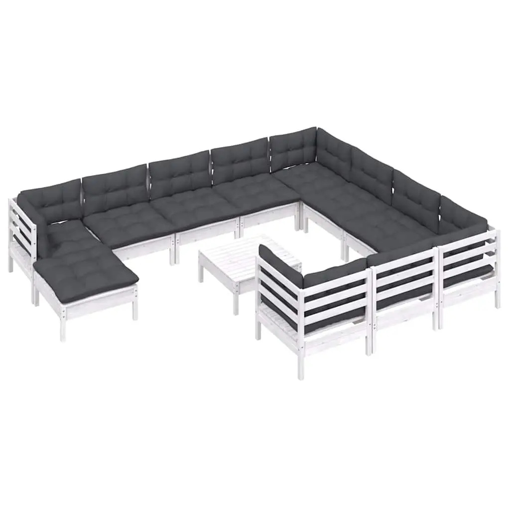 Garden Lounge Set 12 Piece Outdoor Furniture Wooden Patio with Cushions White