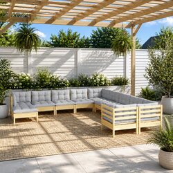 Comfortable 11 Piece Outdoor Lounge Set with Grey Cushions