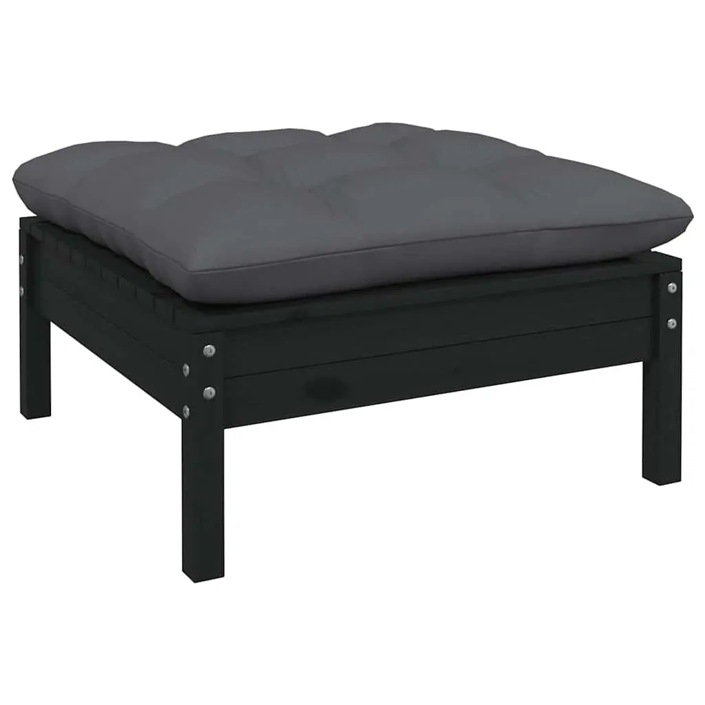 11 Piece Garden Lounge Set with Cushions Black Pinewood Outdoor Furniture