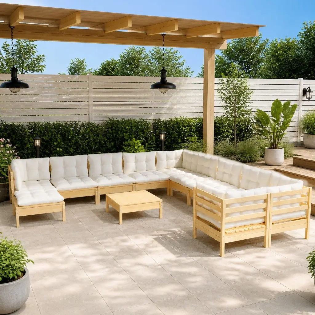 Garden Lounge Set 12 Piece Outdoor Patio Furniture Modular Cream Cushions