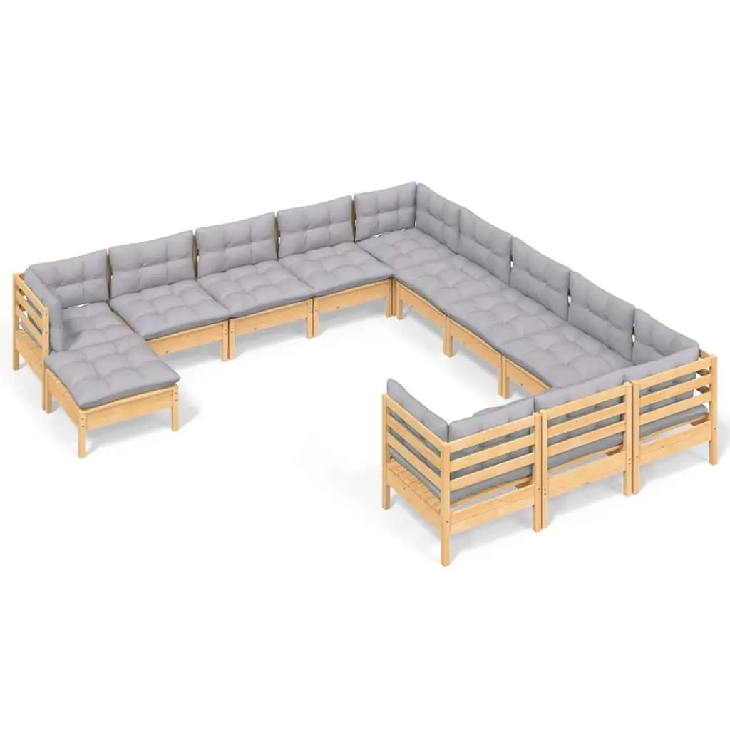 Garden Lounge Set Modular Outdoor Furniture 12 Piece Grey Cushions Pinewood