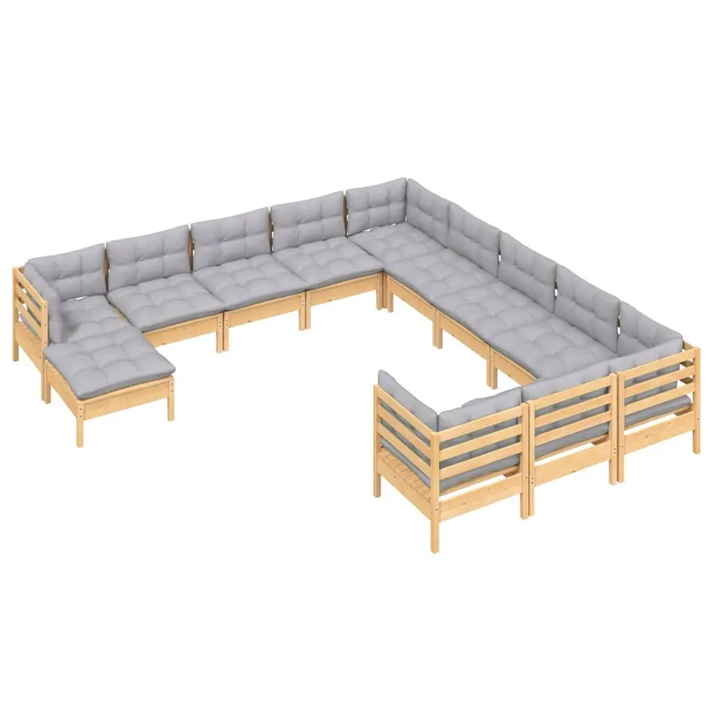 Garden Lounge Set Modular Outdoor Furniture 12 Piece Grey Cushions Pinewood