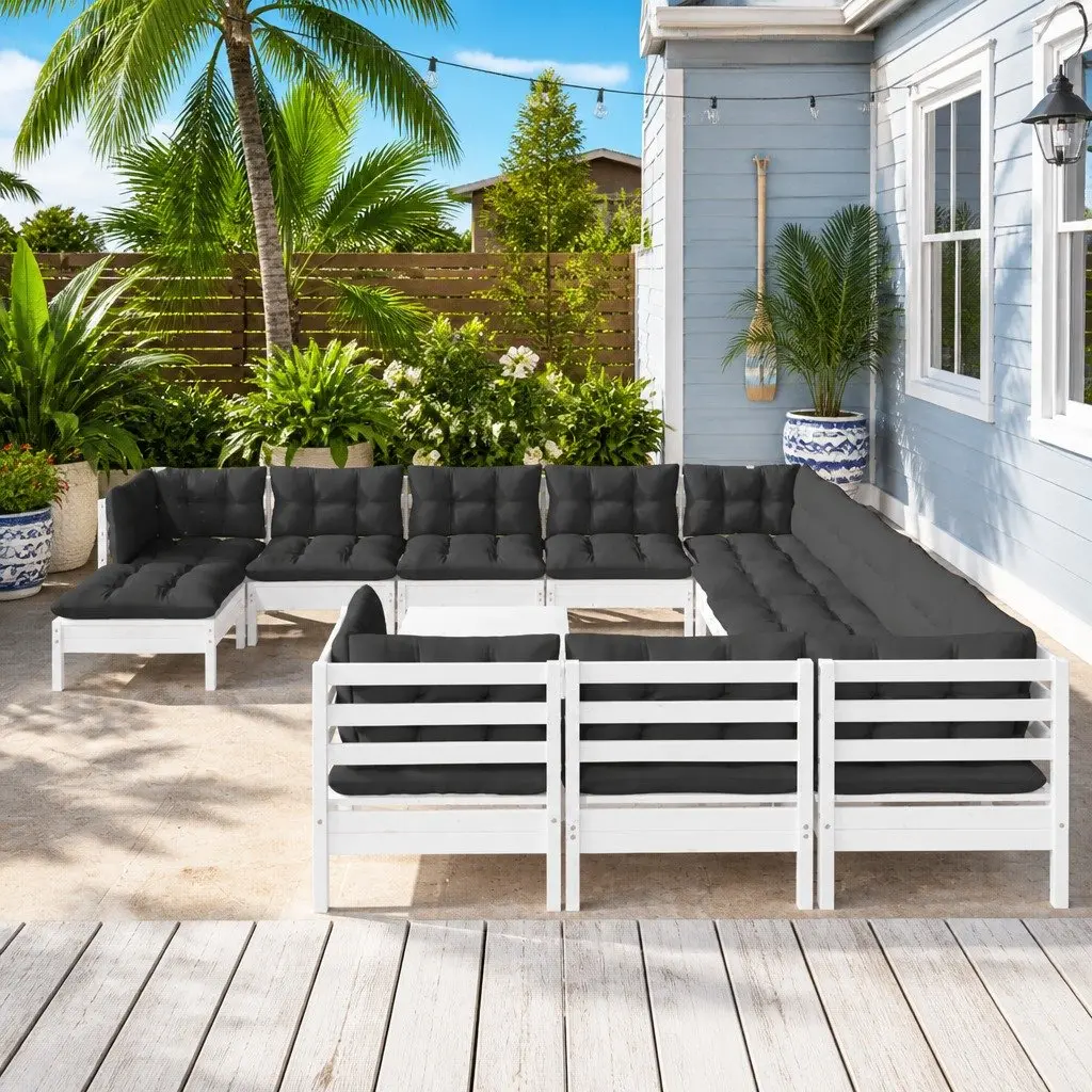 Garden Lounge Set 13 Piece Outdoor Furniture White Pinewood with Cushions