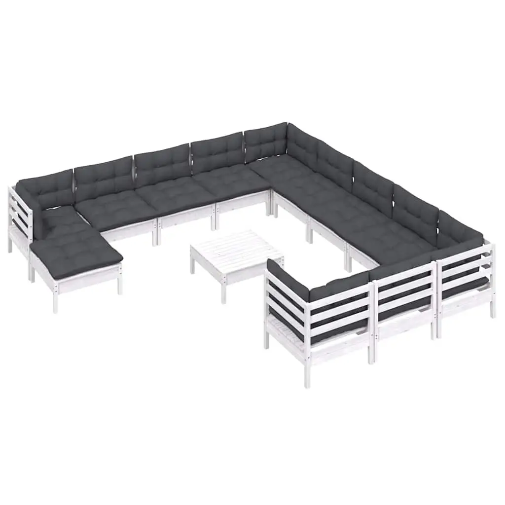 Garden Lounge Set 13 Piece Outdoor Furniture White Pinewood with Cushions