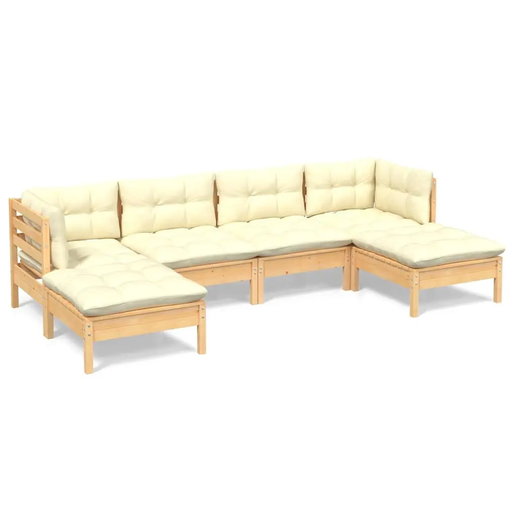 Garden Lounge Set 6 Piece Outdoor Patio Furniture Pinewood Cream Cushions