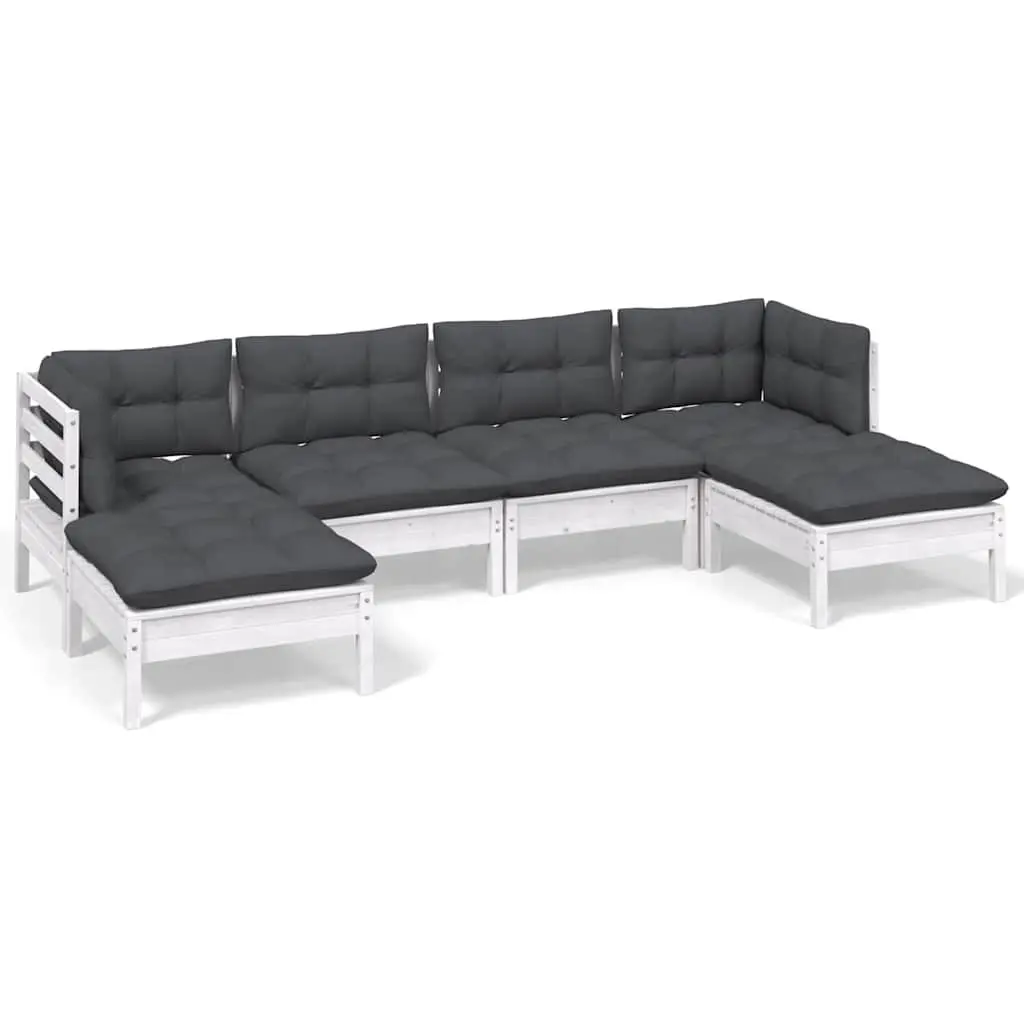 Garden Lounge Set 6 Piece Outdoor Furniture Pinewood White with Cushions