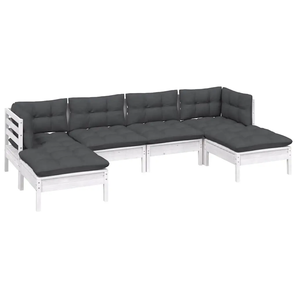 Garden Lounge Set 6 Piece Outdoor Furniture Pinewood White with Cushions