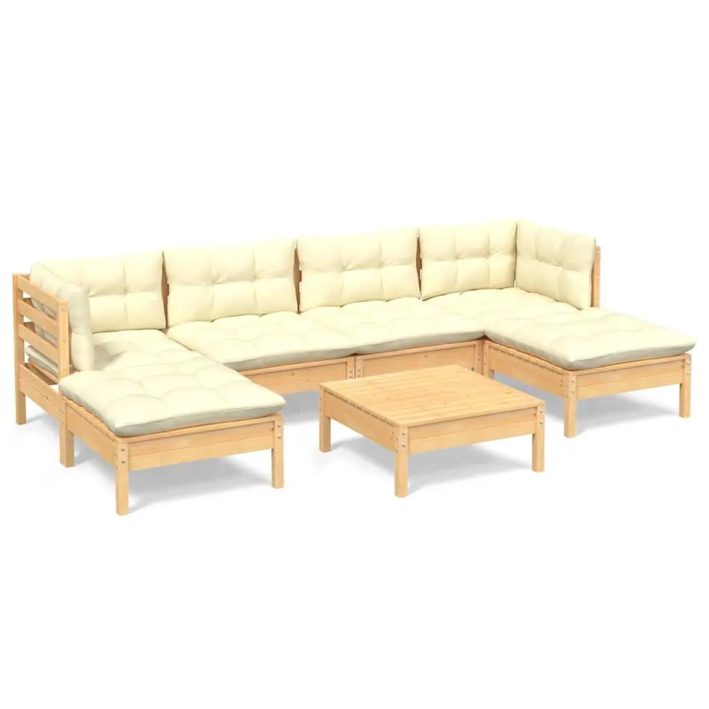 Garden Lounge Set 7 Piece Outdoor Furniture Pinewood Cream Cushions