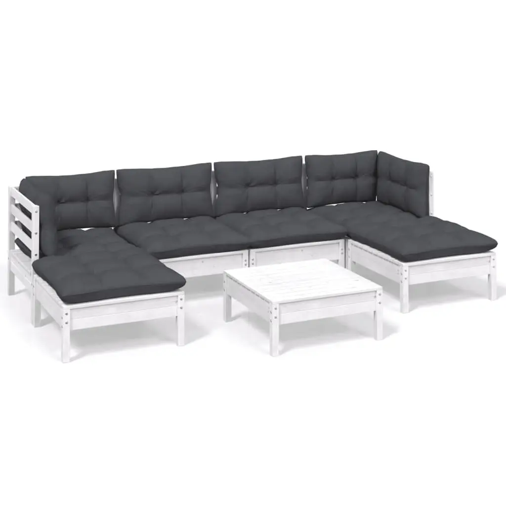 7 Piece Garden Lounge Set Outdoor Patio Furniture White Pinewood with Cushions