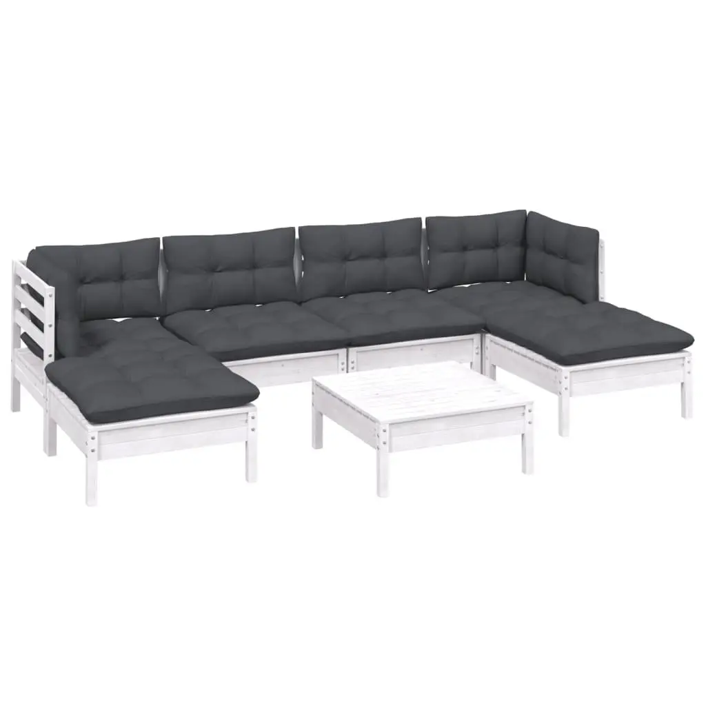 7 Piece Garden Lounge Set Outdoor Patio Furniture White Pinewood with Cushions