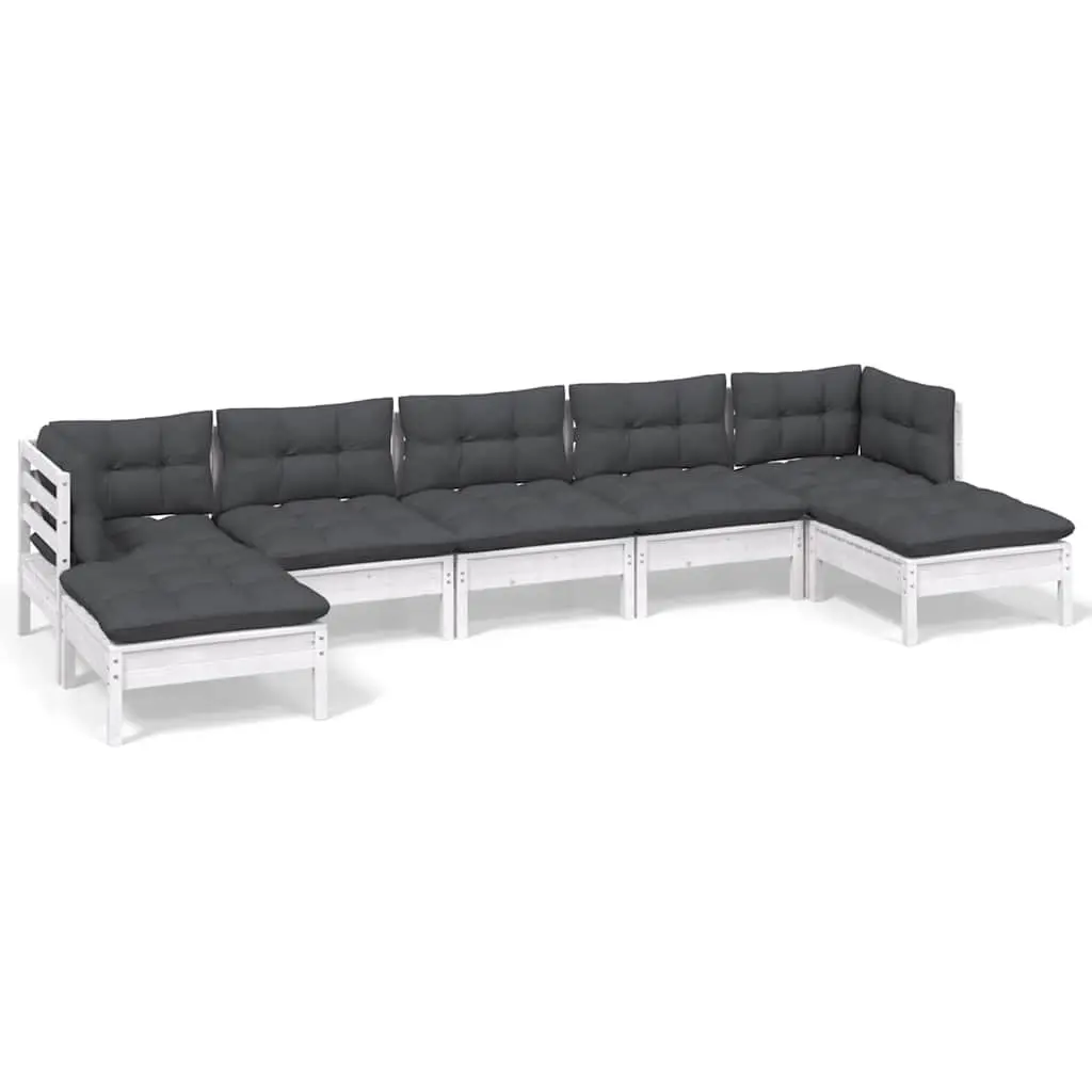 7 Piece Garden Lounge Set Cushions White Pinewood Outdoor Patio Furniture