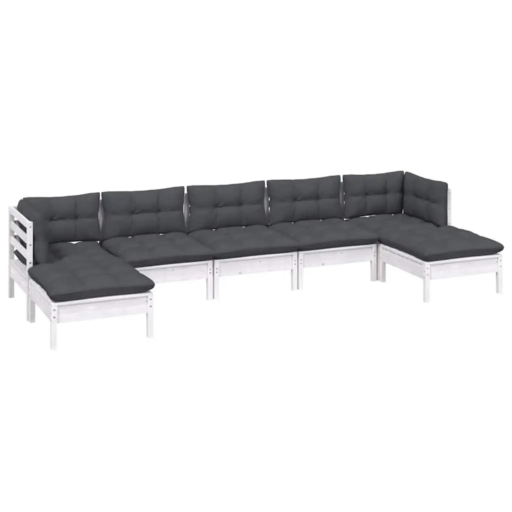 7 Piece Garden Lounge Set Cushions White Pinewood Outdoor Patio Furniture