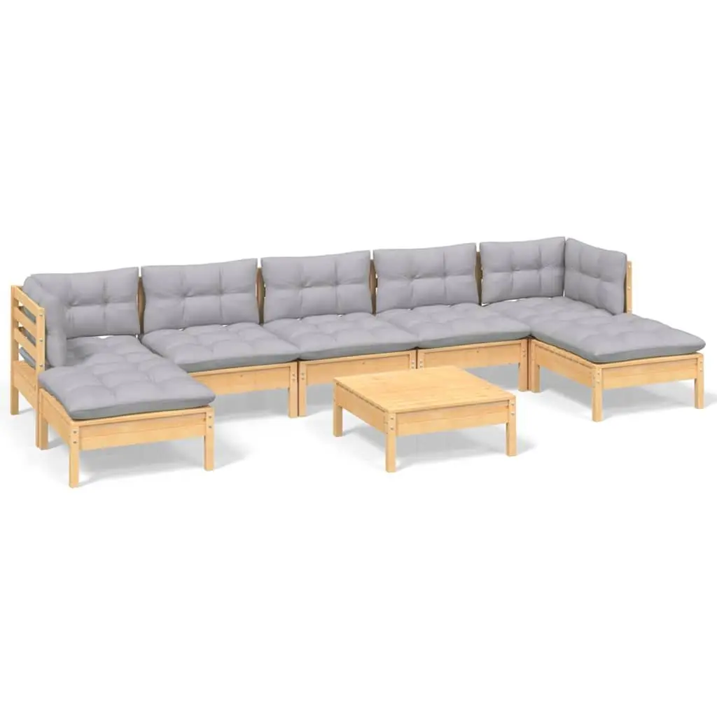Garden Lounge Set 8 Piece Outdoor Patio Furniture Grey Cushions Pinewood
