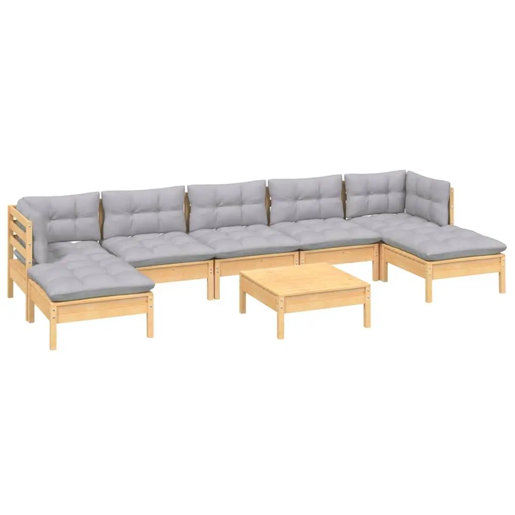 Garden Lounge Set 8 Piece Outdoor Patio Furniture Grey Cushions Pinewood