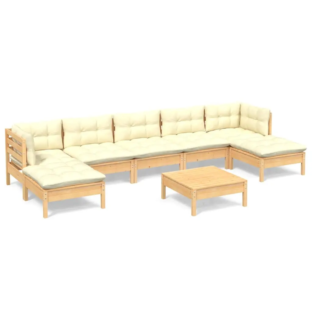 Wooden Garden Lounge Set 8 Piece Outdoor Patio Furniture Cream Cushions