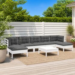 Garden Lounge Set 8 Piece White Pinewood Outdoor Furniture with Cushions