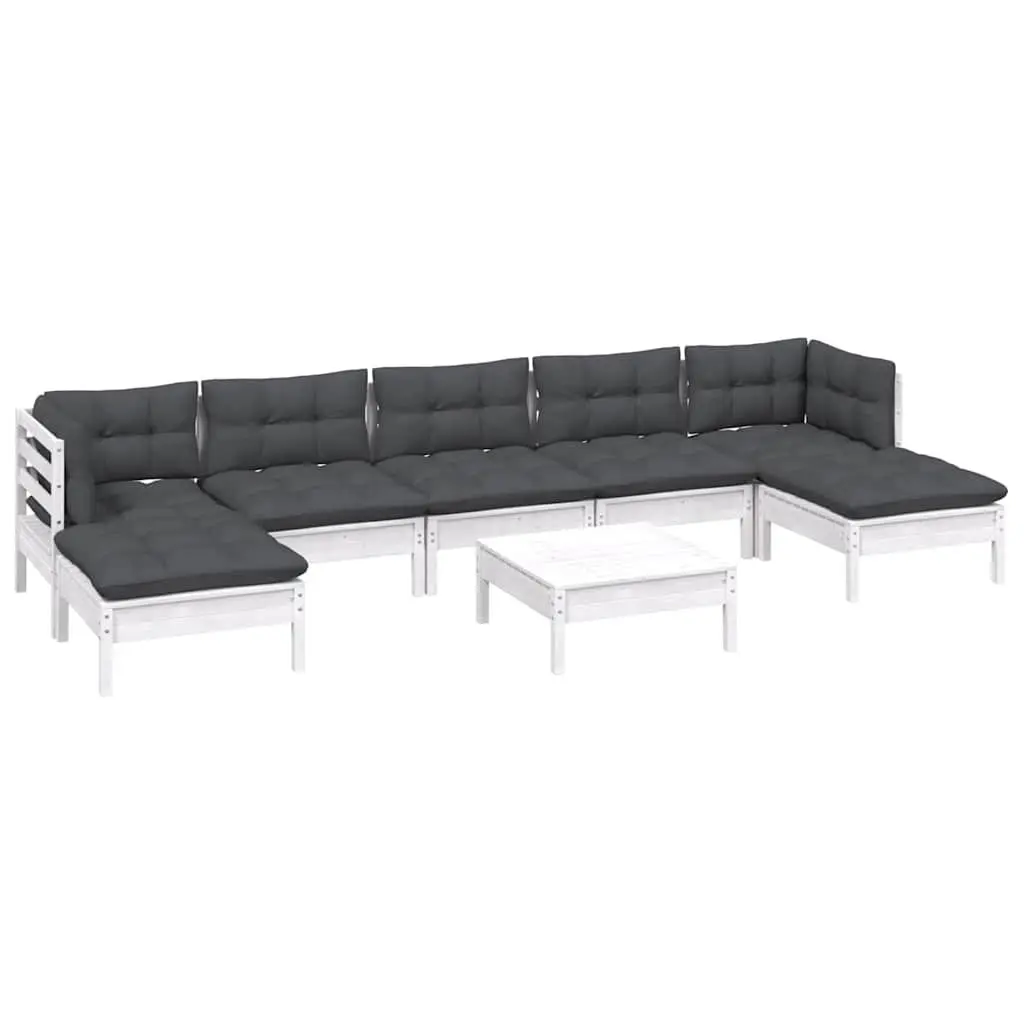 Garden Lounge Set 8 Piece Outdoor Furniture White Pinewood with Cushions