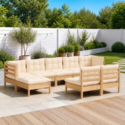 Durable 9 Piece Pinewood Lounge Set with Cream Cushions