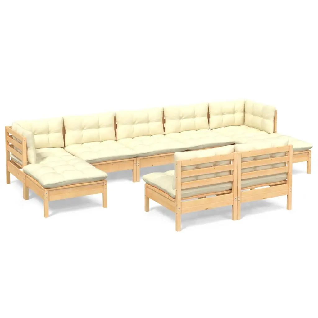 Garden Lounge Set 9 Piece Outdoor Patio Furniture Cream Cushions Pinewood