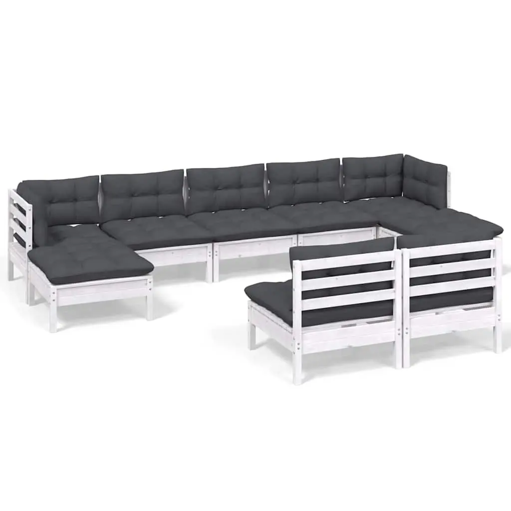 Garden Lounge Set 9 Piece Outdoor Furniture Pinewood White with Cushions