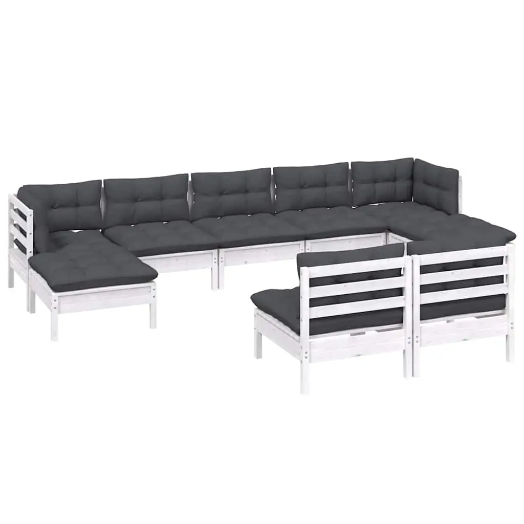Garden Lounge Set 9 Piece Outdoor Furniture Pinewood White with Cushions